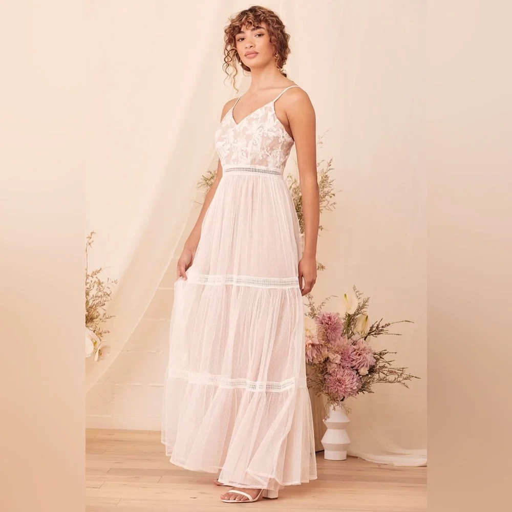 Lulu’s Elenora White Embroidered Maxi Dress Boho Wedding - Picture 4 of 12